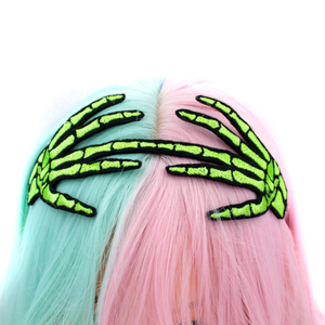 Embroidered Skeleton Hand Headband: Pink