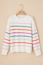 Load image into Gallery viewer, Striped Round Neck Dropped Shoulder Sweater