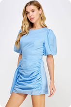 Load image into Gallery viewer, Ruched Short Puff Sleeve Voile Mini Dress: Burgundy / S