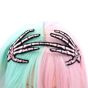 Embroidered Skeleton Hand Headband: Pink