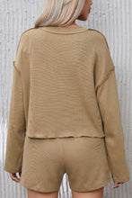 Load image into Gallery viewer, Exposed Seam Long Sleeve Top and Drawstring Shorts Set