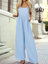 Load image into Gallery viewer, Checkered Pocketed High Waist Wide Leg Overall: Beau Blue / S