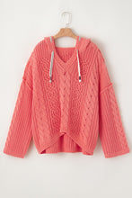 Load image into Gallery viewer, Drawstring Cable-Knit Hooded Sweater