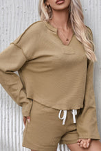 Load image into Gallery viewer, Exposed Seam Long Sleeve Top and Drawstring Shorts Set