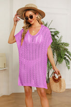 Load image into Gallery viewer, Double Take Openwork Short Sleeve Slit Knit Cover Up