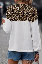 Load image into Gallery viewer, Waffle-Knit Leopard V-Neck Long Sleeve Blouse