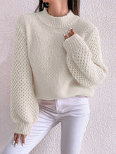 Load image into Gallery viewer, Openwork Mock Neck Long Sleeve Sweater