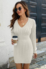 Load image into Gallery viewer, Cable-Knit V-Neck Long Sleeve Mini Sweater Dress