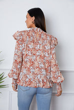 Load image into Gallery viewer, Floral Smocked Lantern Sleeve Ruffled Blouse