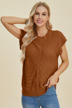 Load image into Gallery viewer, Double Take Full Size Cable-Knit Round Neck Cap Sleeve Sweater