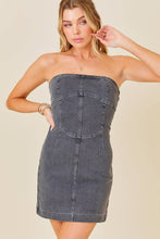 Load image into Gallery viewer, Stitchwork Strapless Slim Denim Dress: BLUE / S