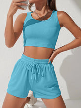 Load image into Gallery viewer, Scoop Neck Wide Strap Top and Drawstring Shorts Set