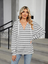 Load image into Gallery viewer, Drawstring Striped Long Sleeve Hoodie