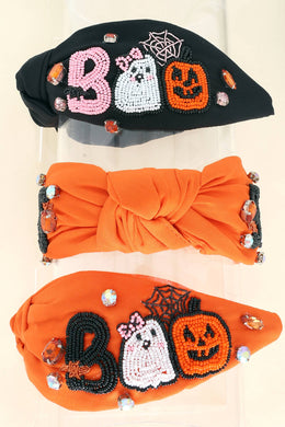 Boo Hallowen Knotted Headbands: Orange