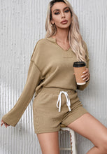 Load image into Gallery viewer, Exposed Seam Long Sleeve Top and Drawstring Shorts Set