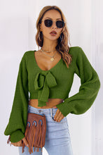 Load image into Gallery viewer, Bow V-Neck Long Sleeve Cropped Sweater