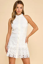 Load image into Gallery viewer, Floral high neck mini dress with ruffled bottom