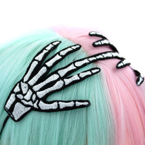 Embroidered Skeleton Hand Headband: Pink