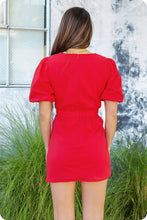 Load image into Gallery viewer, Ruched Short Puff Sleeve Voile Mini Dress: Burgundy / M