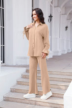 Load image into Gallery viewer, Drawstring Flounce Sleeve Shirt and Pants Set