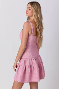 Tweed Tiered Sleeveless Mini Dress: PINK / S