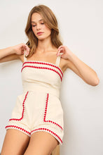 Load image into Gallery viewer, EMBROIDERED EDGE SLEEVELESS ROMPER: BLACK COMBO / L