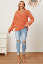 Load image into Gallery viewer, Frill V-Neck Balloon Sleeve Blouse