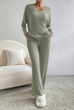 Load image into Gallery viewer, Ribbed V-Neck Top and Pants Set