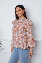 Load image into Gallery viewer, Floral Smocked Lantern Sleeve Ruffled Blouse