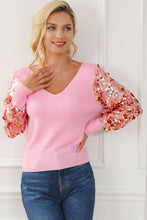 Load image into Gallery viewer, Sequin Long Sleeve V-Neck Sweater