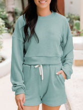 Load image into Gallery viewer, Ribbed Round Neck Long Sleeve Top and Shorts Set