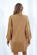 Load image into Gallery viewer, Openwork Turtleneck Long Sleeve Sweater Dress