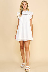 ROUND NECK TUNIC DRESS - OFF WHITE: S