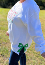 Load image into Gallery viewer, Merry and bright Christmas Sweatshirt, Side Bow : White / L