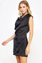Load image into Gallery viewer, Draped Neckline Sleeveless Satin Dress: Lilac Pink / M
