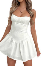 Load image into Gallery viewer, SOLID COLOR SUSPENDER RUFFLE SHORT DRESS: WHITE