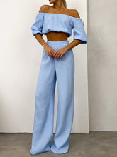 Load image into Gallery viewer, Off Shoulder Long Sleeve Top and Pants Set