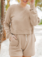 Load image into Gallery viewer, Ribbed Round Neck Long Sleeve Top and Shorts Set