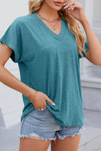 Load image into Gallery viewer, V-neck short sleeve overfit basic white t-shirt tee top: Blue / L