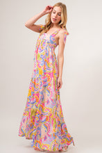 Load image into Gallery viewer, And The Why Full Size Printed Tie Shoulder Tiered Maxi Dress