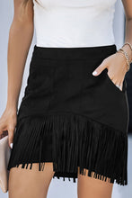 Load image into Gallery viewer, Fringe Detail Zip-Back Skirt with Pockets