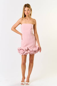 Puffy Ruffled Tube Mini Dress with Lining Short Ins: Pink / M