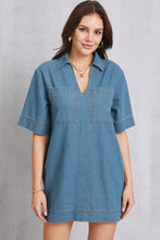 Load image into Gallery viewer, Pocketed Collared Neck Mini Denim Dress