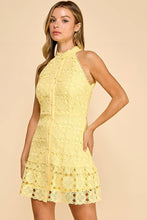 Load image into Gallery viewer, Floral high neck mini dress with ruffled bottom
