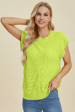 Load image into Gallery viewer, Double Take Full Size Cable-Knit Round Neck Cap Sleeve Sweater