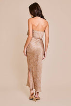 Load image into Gallery viewer, Strapless Front Tie Bias Cut Dress: Khaki-blush Abstract / XS