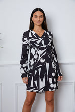 Load image into Gallery viewer, Geometric V-Neck Roll-Tab Sleeve Mini Dress