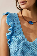 Load image into Gallery viewer, Low cut Ruffle Crochet Knit Beach Cover Up Dress: Blue / M