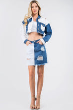 Load image into Gallery viewer, American Bazi Contrast Patched Frayed Denim Distressed Skirts