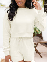 Load image into Gallery viewer, Ribbed Round Neck Long Sleeve Top and Shorts Set